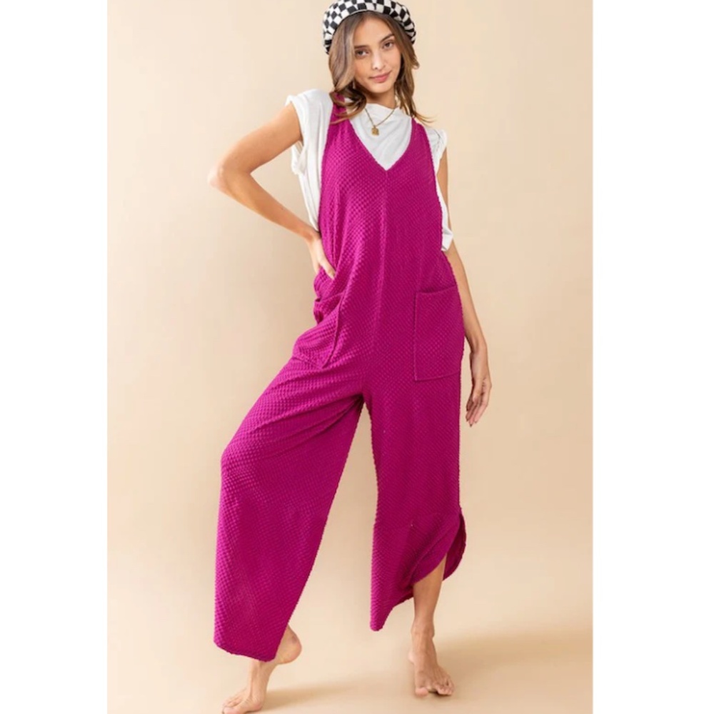 "The Chelsea" Magenta Textured Sleeveless Jumpsuit